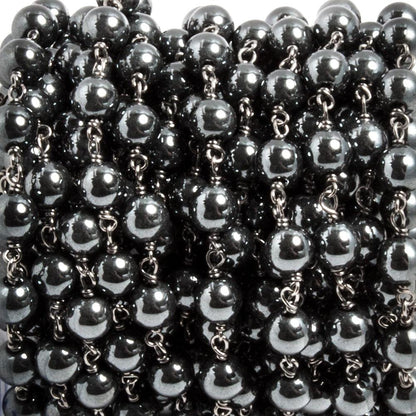 6mm Hematite plain round Black Gold plated Chain by the foot 25 beads