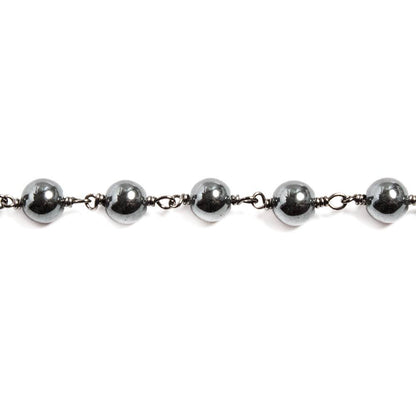 6mm Hematite plain round Black Gold plated Chain by the foot 25 beads