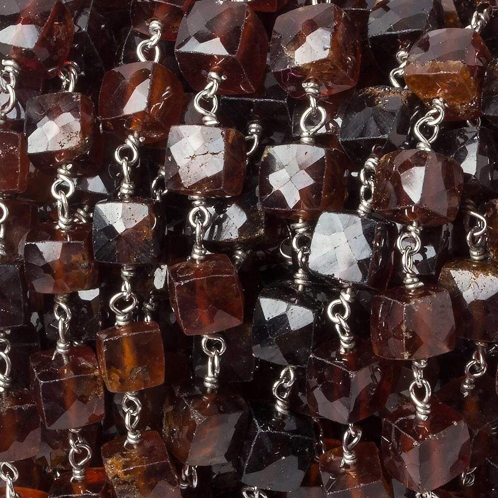 6mm Hessonite Garnet faceted cube .925 Silver Chain by the foot 29 pieces