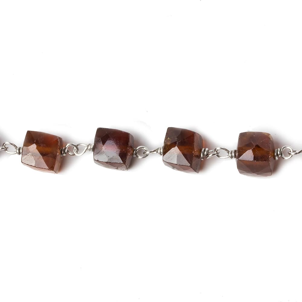 6mm Hessonite Garnet faceted cube .925 Silver Chain by the foot 29 pieces