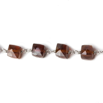 6mm Hessonite Garnet faceted cube .925 Silver Chain by the foot 29 pieces