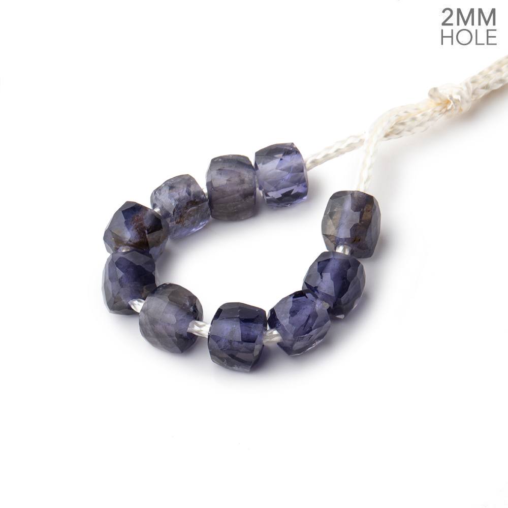 6mm Iolite 2mm Large Hole Faceted Cube Beads Set of 10