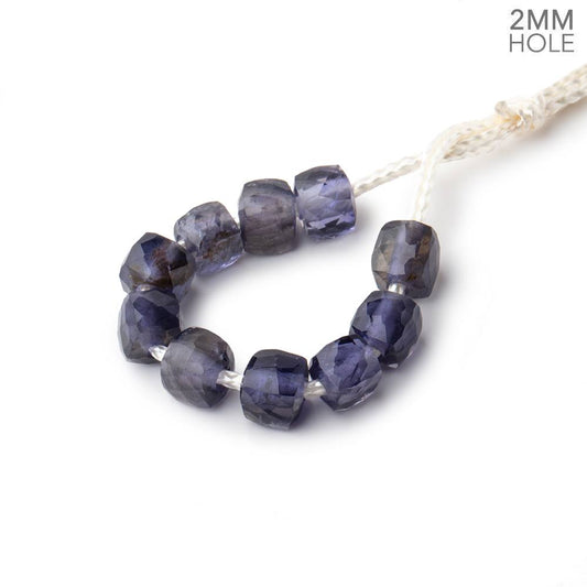 6mm Iolite 2mm Large Hole Faceted Cube Beads Set of 10