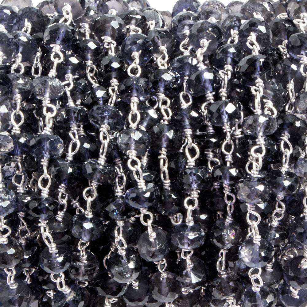 6mm Iolite faceted rondelle .925 Silver Chain by the foot 32 pieces