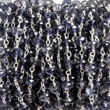 6mm Iolite faceted rondelle .925 Silver Chain by the foot 32 pieces