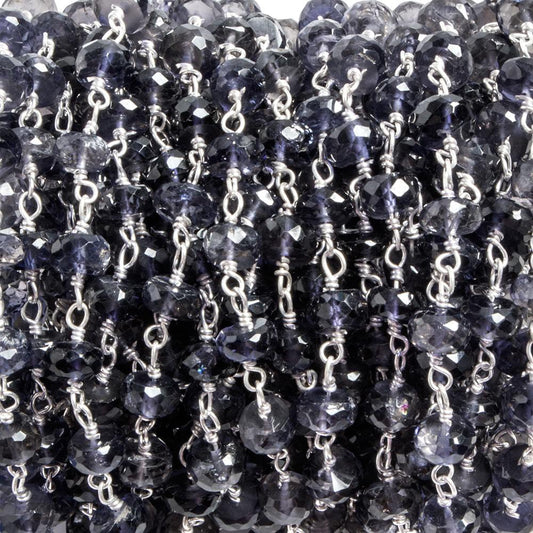 6mm Iolite faceted rondelle .925 Silver Chain by the foot 32 pieces
