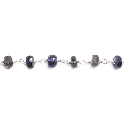 6mm Iolite faceted rondelle .925 Silver Chain by the foot 32 pieces