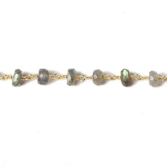 6mm Labradorite faceted rondelle Gold Plated Chain by the foot 30 pcs