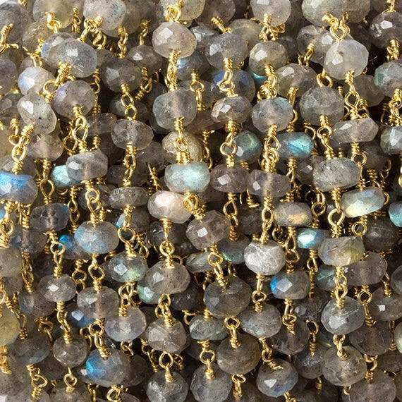 6mm Labradorite faceted rondelle Gold Plated Chain by the foot 30 pcs
