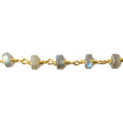 6mm Labradorite plain Heishi Gold Plated Chain by the foot