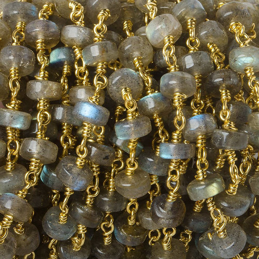 6mm Labradorite plain Heishi Gold Plated Chain by the foot