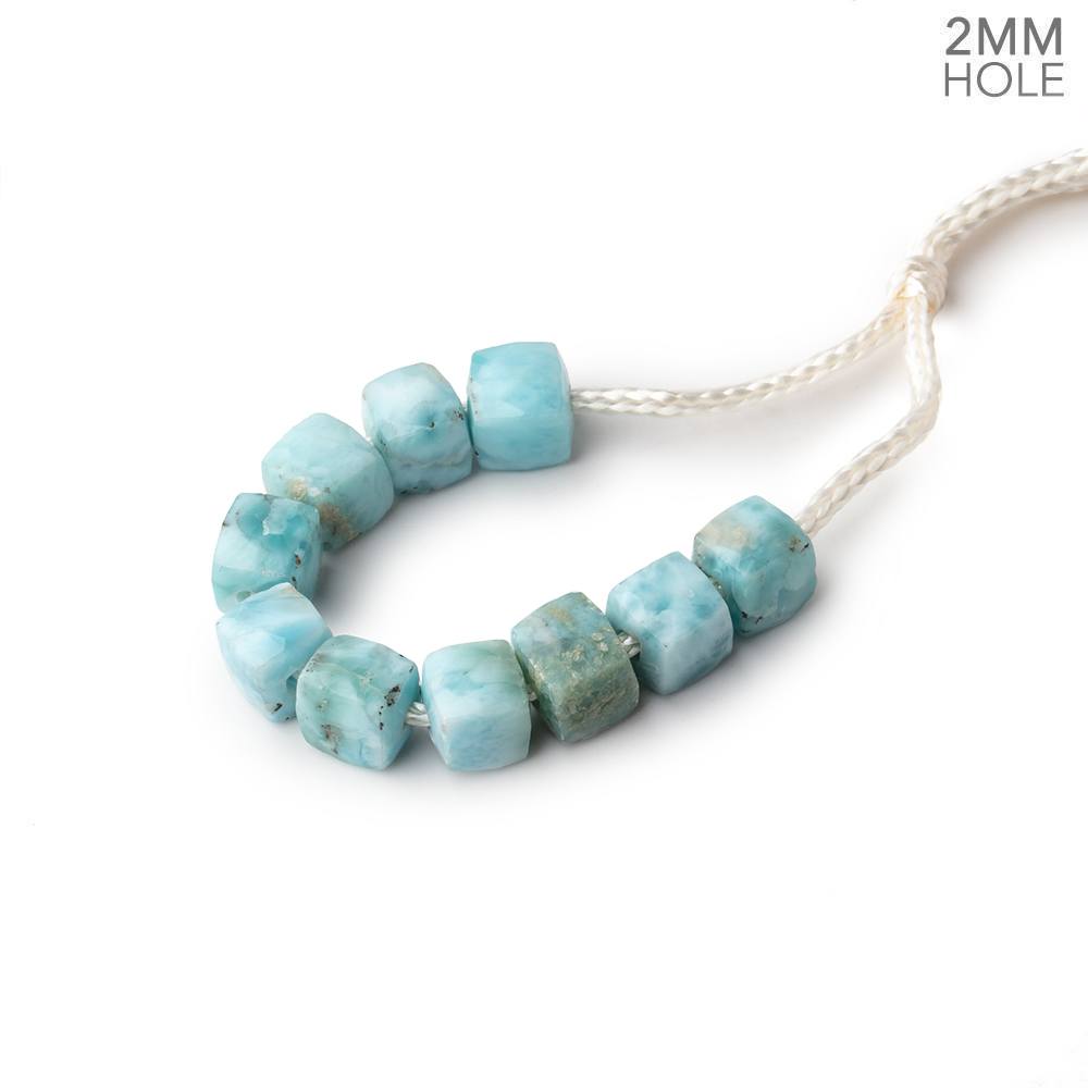 6mm Larimar 2mm Large Hole Faceted Cube Beads Set of 10