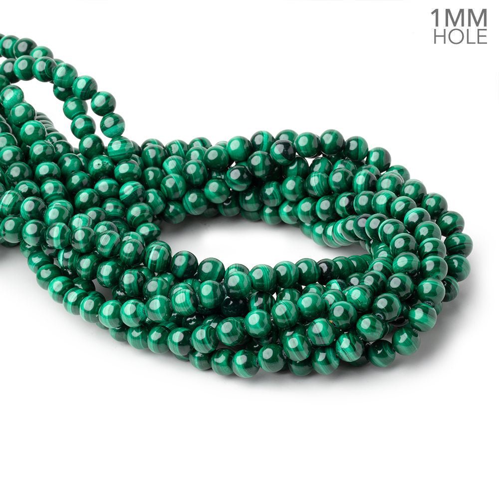 6mm Malachite Plain Round Beads 15.5 inch 64 pieces 1mm Hole