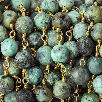 6mm Matte African Turquoise rounds on Gold plated Chain