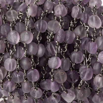 6mm Matte Amethyst plain coin Black Gold plated Chain by the foot 26 pieces