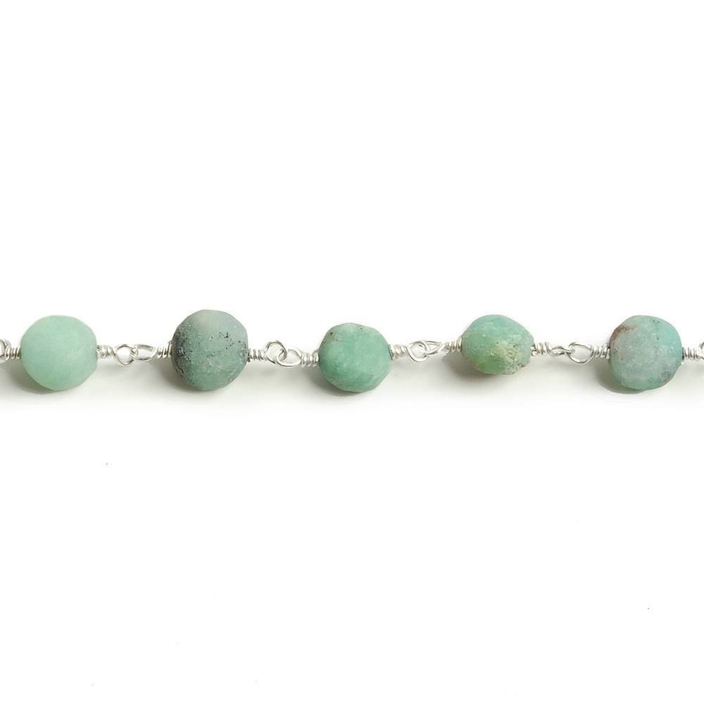 6mm Matte Chrysoprase plain coin Silver plated Chain by the foot with approximately 23 pieces