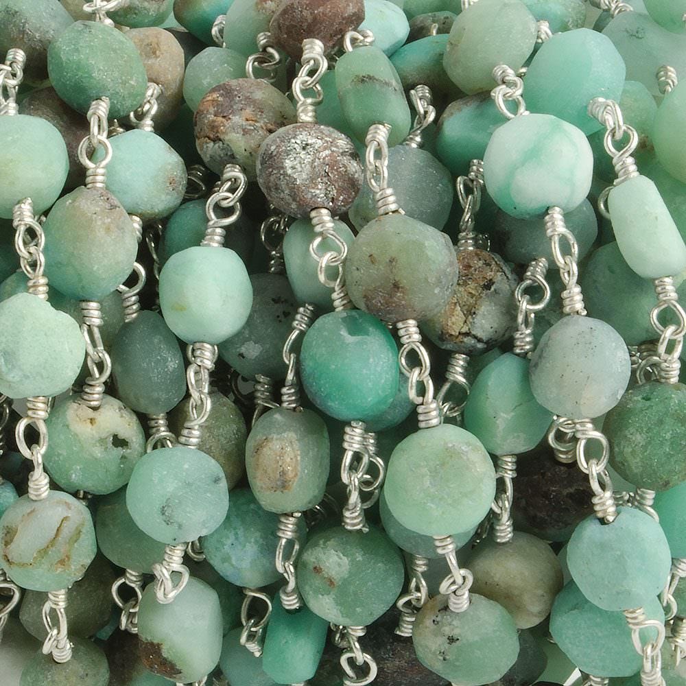 6mm Matte Chrysoprase plain coin Silver plated Chain by the foot with approximately 23 pieces