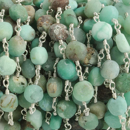 6mm Matte Chrysoprase plain coin Silver plated Chain by the foot with approximately 23 pieces