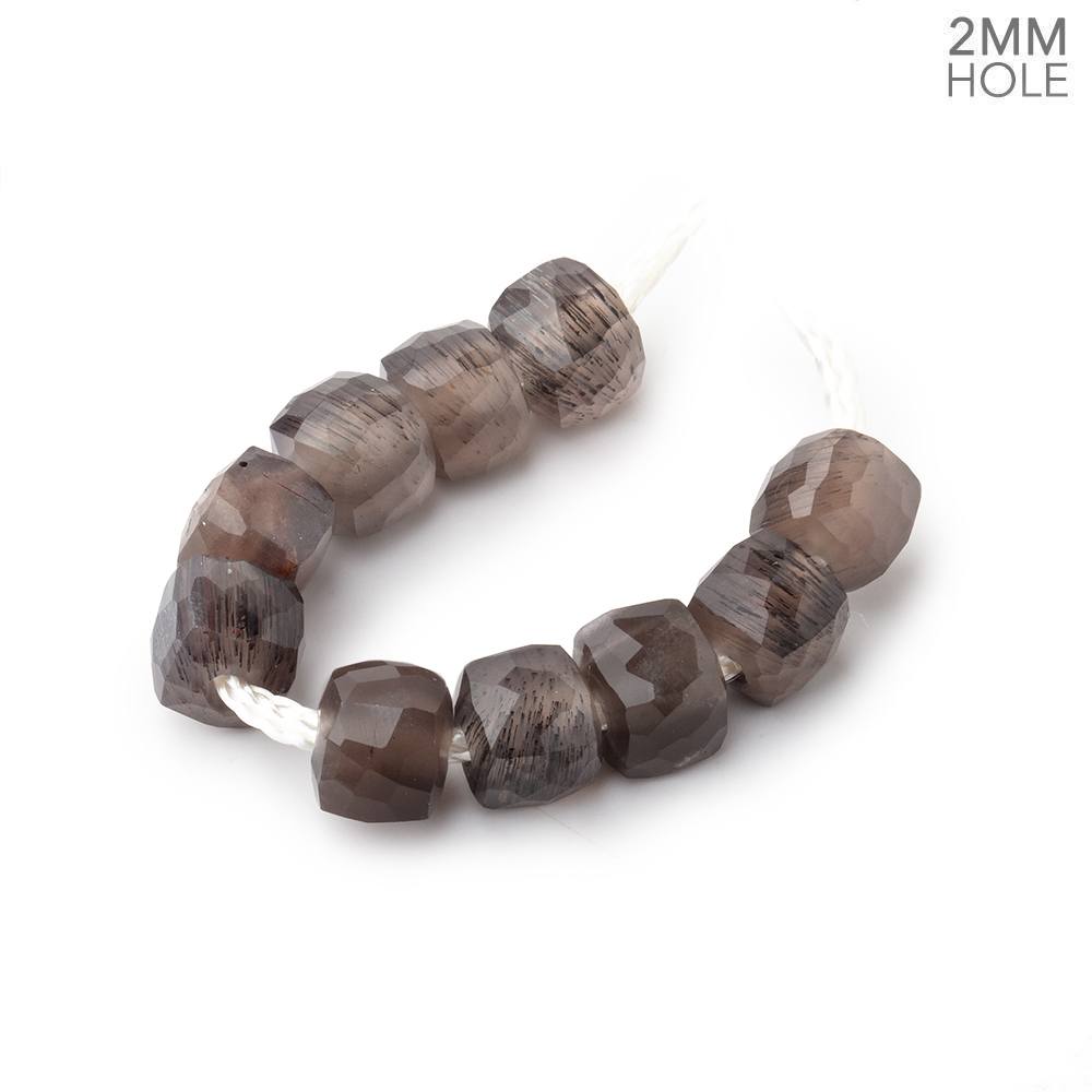 6mm Chocolate Moonstone 2mm Large Hole Faceted Cube Beads Set of 10