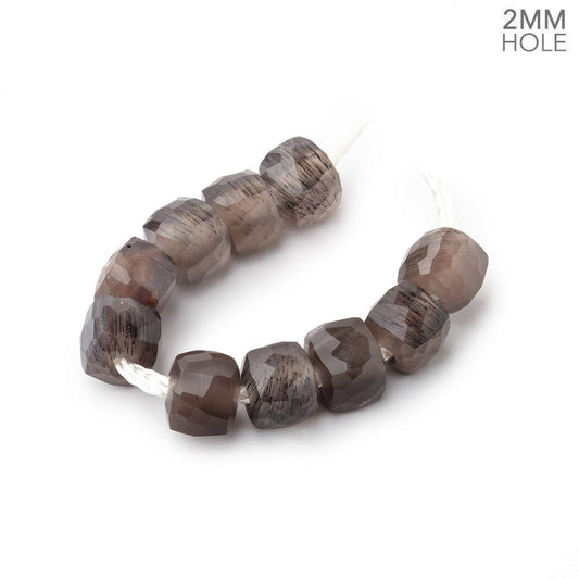 6mm Chocolate Moonstone 2mm Large Hole Faceted Cube Beads Set of 10