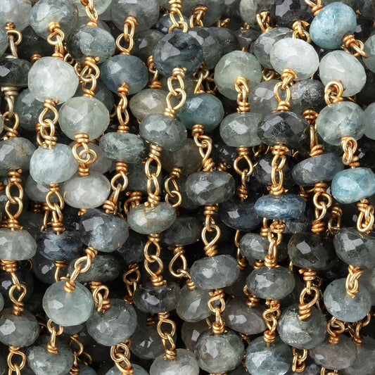 6mm Moss Aquamarine Faceted Rondelle Beads on Vermeil Chain