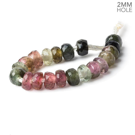 6mm Multi Color Tourmaline 2mm Large Hole Faceted Rondelle Set of 20 Beads