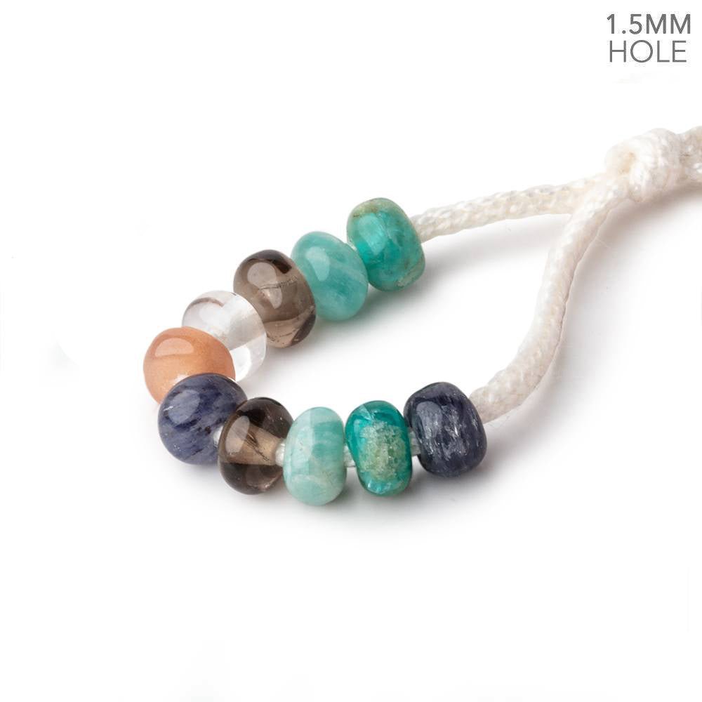 6mm Multi Gemstone 1.5mm Large Hole Plain Rondelle Set of 10