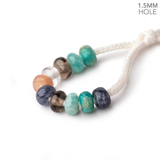 6mm Multi Gemstone 1.5mm Large Hole Plain Rondelle Set of 10