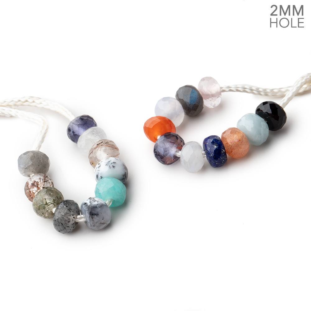 6mm Multi Gemstone 2mm Large Hole Faceted Rondelle Set of 10 Beads