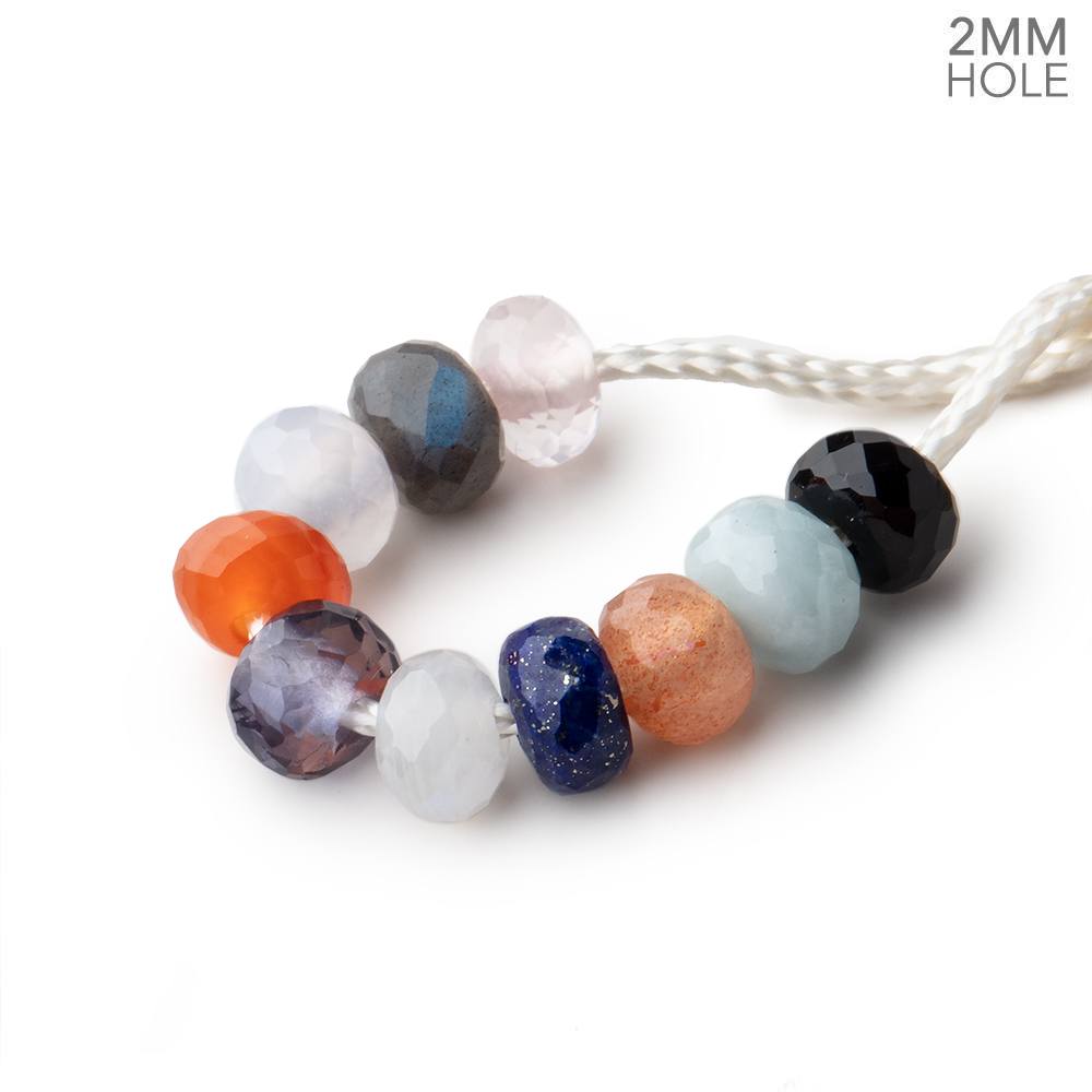 6mm Multi Gemstone 2mm Large Hole Faceted Rondelle Set of 10 Beads