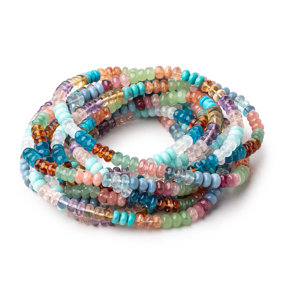 6mm Multi Gemstone Plain Rondelle Beads 36 inch 266 pieces AA