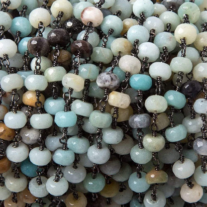 6mm MultiColor Amazonite faceted rondelle Black Gold chain by the foot 31 pcs