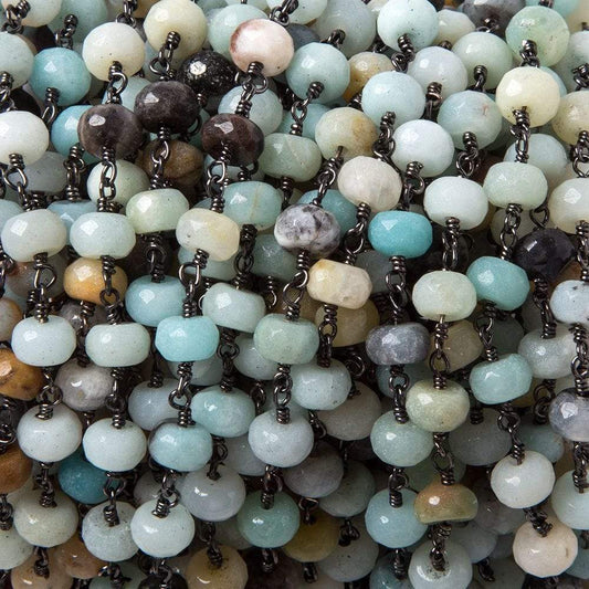 6mm MultiColor Amazonite faceted rondelle Black Gold chain by the foot 31 pcs