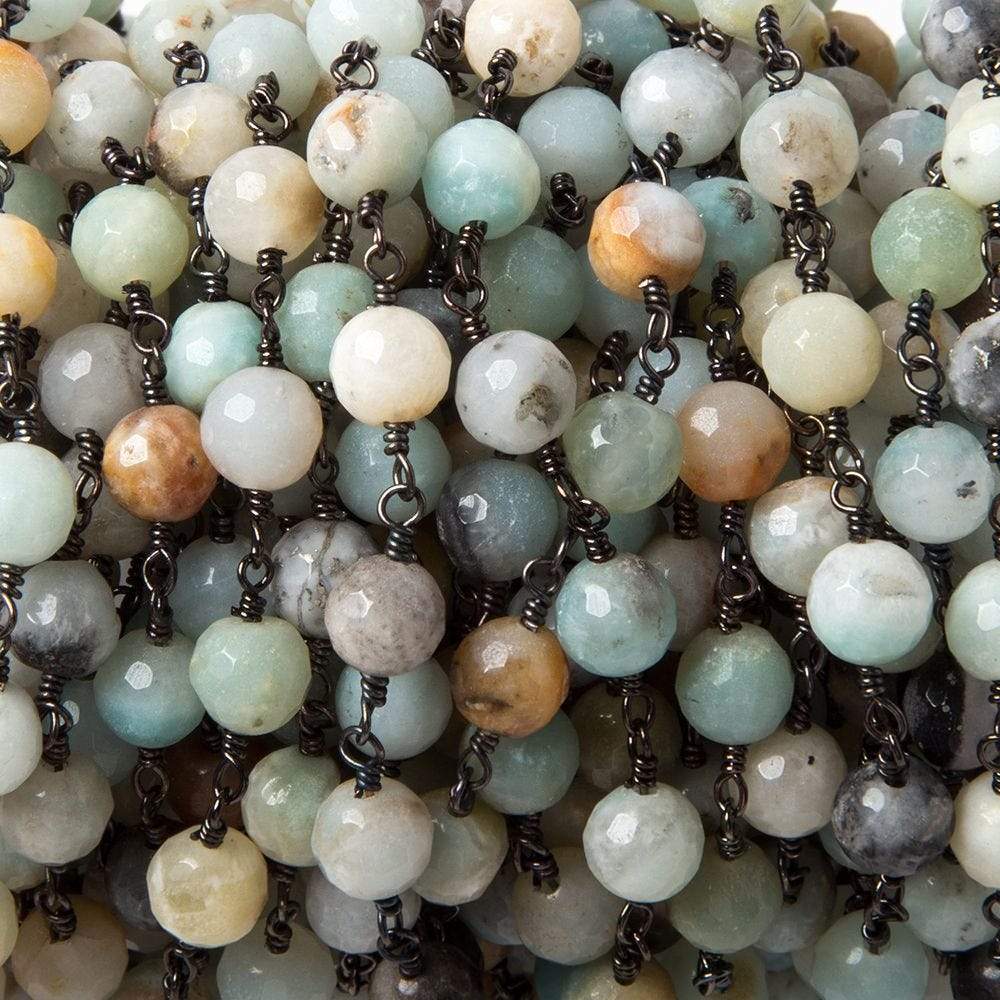 6mm MultiColor Amazonite faceted round Black Gold chain by the foot 26 pcs