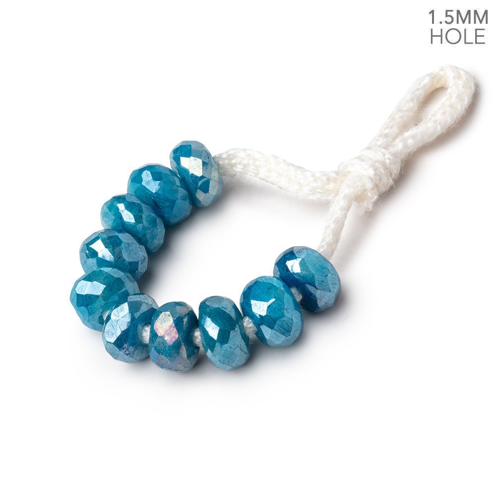 6mm Mystic Aqua Moonstone 1.5mm Large Hole Faceted Rondelle set of 10