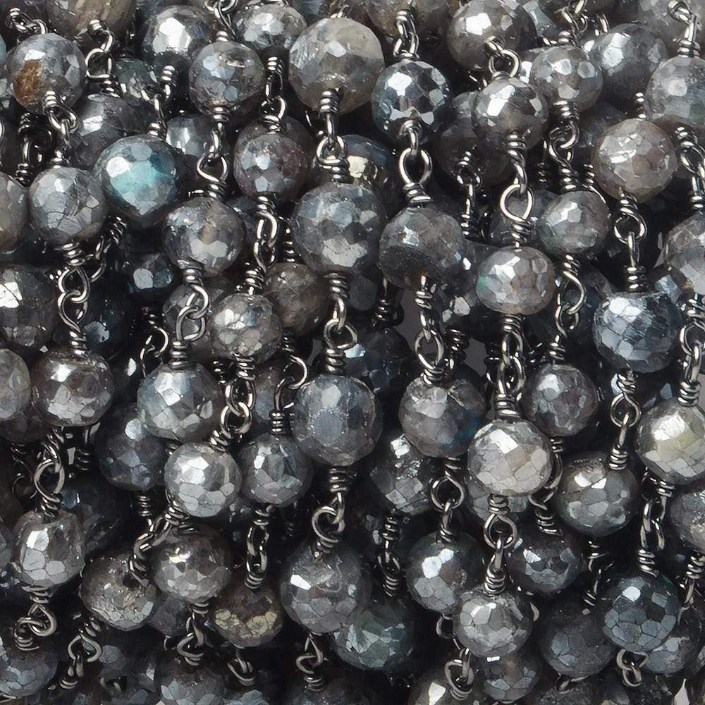 6mm Mystic Labradorite faceted round Black Gold plated Chain by the foot 24 pcs