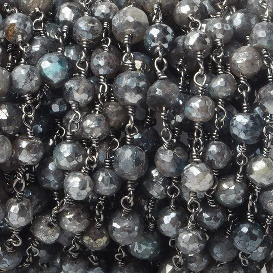 6mm Mystic Labradorite faceted round Black Gold plated Chain by the foot 24 pcs