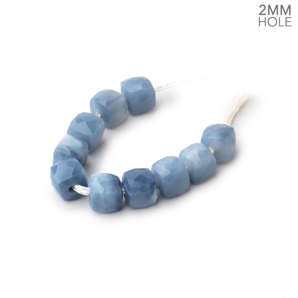 6mm Owyhee Denim Blue Opal 2mm Large Hole Faceted cube Beads Set of 10