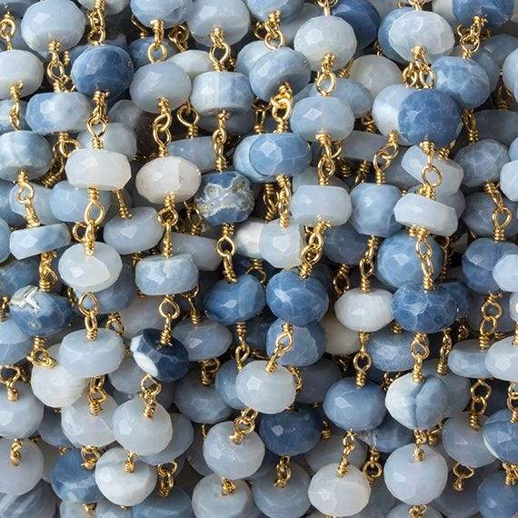 6mm Owyhee Denim Blue Opal faceted rondelle Gold Chain by the foot 30 pcs