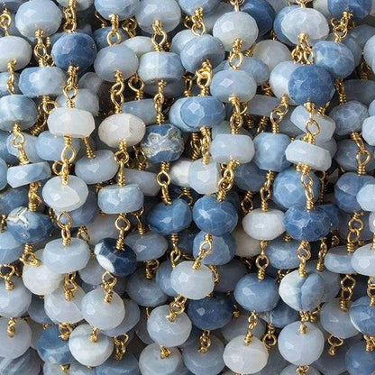 6mm Owyhee Denim Blue Opal faceted rondelle Gold Chain by the foot 30 pcs