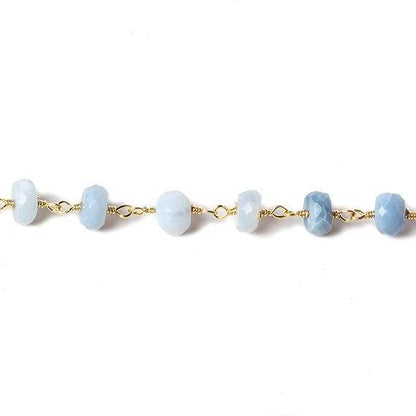 6mm Owyhee Denim Blue Opal faceted rondelle Gold Chain by the foot 30 pcs