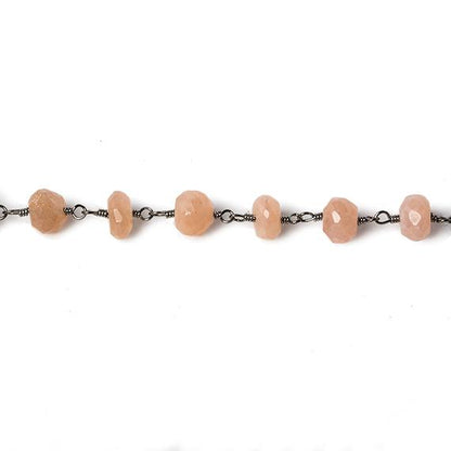 6mm Peach Moonstone faceted rondelle Black Gold Chain by the foot 30 pcs