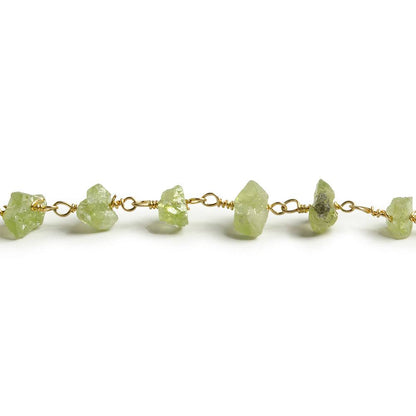 6mm Peridot chip Gold plated Chain by the foot with approximately 35 pieces