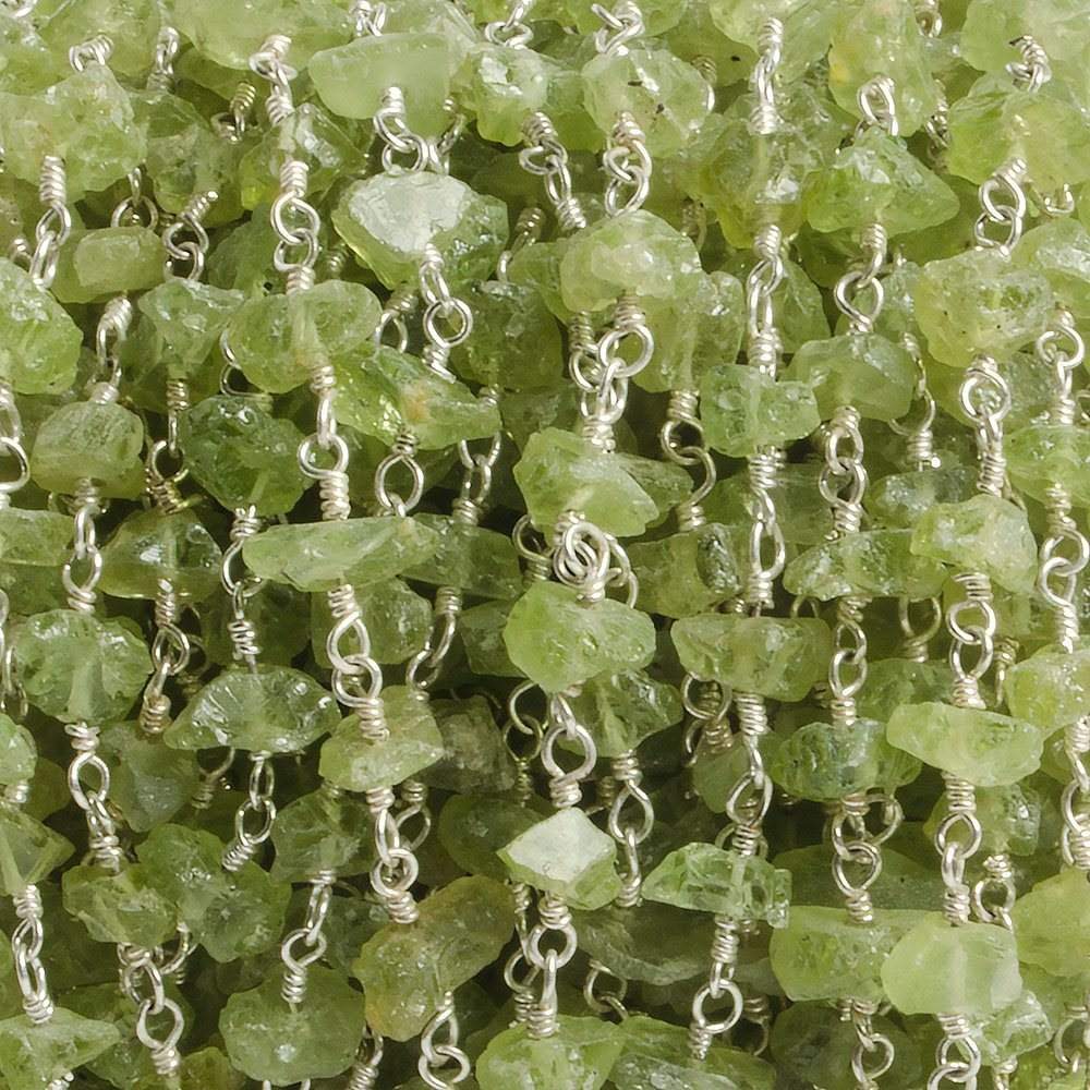 6mm Peridot chip Silver plated Chain by the foot with approximately 35 pieces