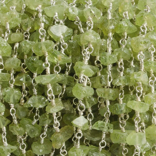 6mm Peridot chip Silver plated Chain by the foot with approximately 35 pieces