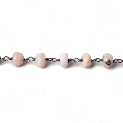 6mm Pink Peru Opal faceted rondelle Black Gold Chain by the foot 30 pcs