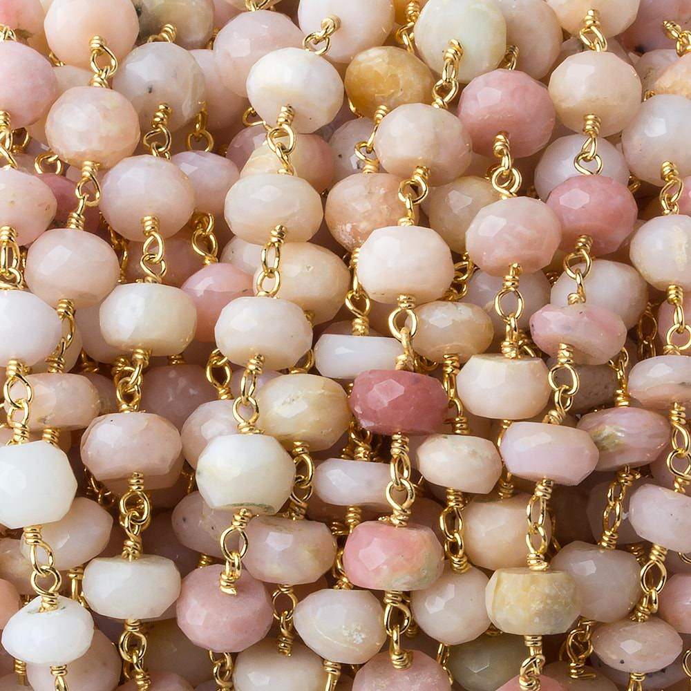 6mm Pink Peruvian Opal faceted rondelle Gold plated Chain by the foot 31 pcs