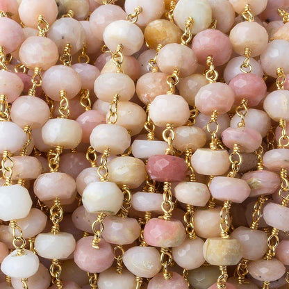 6mm Pink Peruvian Opal faceted rondelle Gold plated Chain by the foot 31 pcs