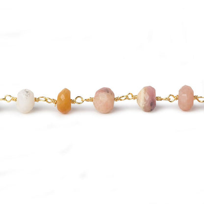 6mm Pink Peruvian Opal faceted rondelle Gold plated Chain by the foot 31 pcs