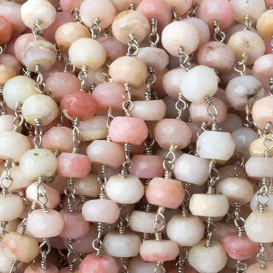 6mm Pink Peruvian Opal faceted rondelle Silver plated Chain by the foot 31 pcs